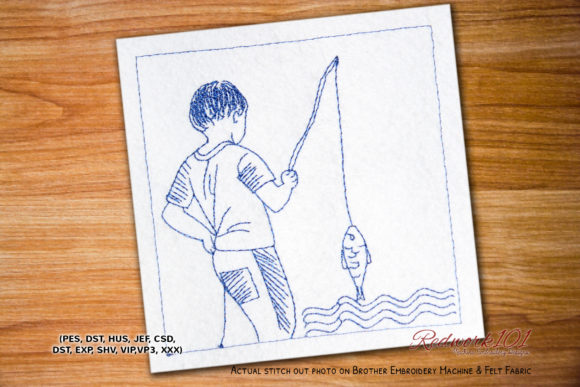Fisherman with Rod and Fish Redwork: A Designer's Review