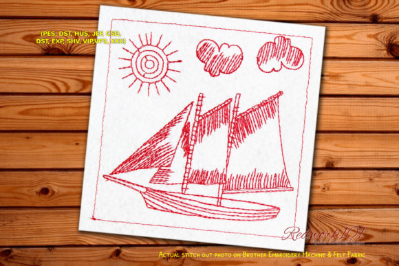 Schooner Sailing Ship Lineart for Holiday Embroidery