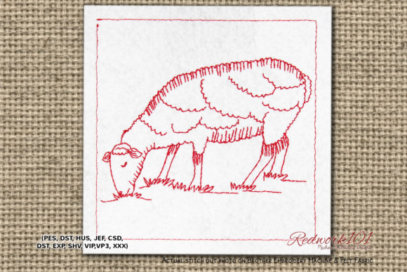 Sheep Grazes in Meadow Redwork: A Designer's Review